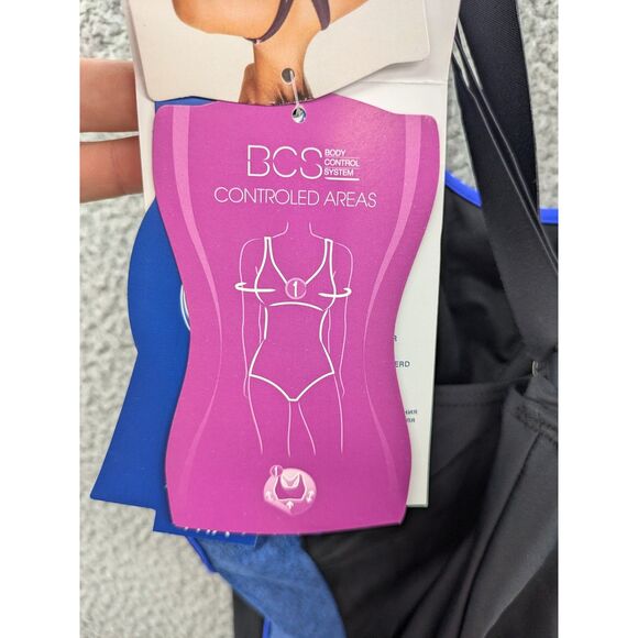 Phelps Training Women's One Piece Swimsuit Camilya Black Royal Blue sz 38 *NEW* - Picture 6 of 14